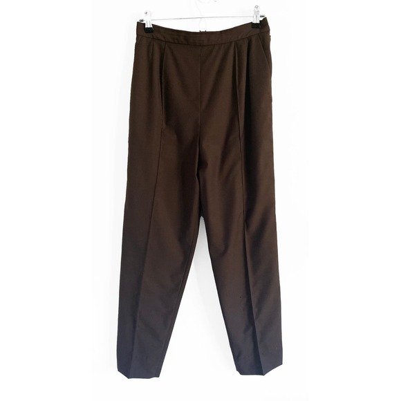 Vintage Women's Christian Dior Brown Trousers Slacks Ankle Slits Side Button Zip - Picture 1 of 8